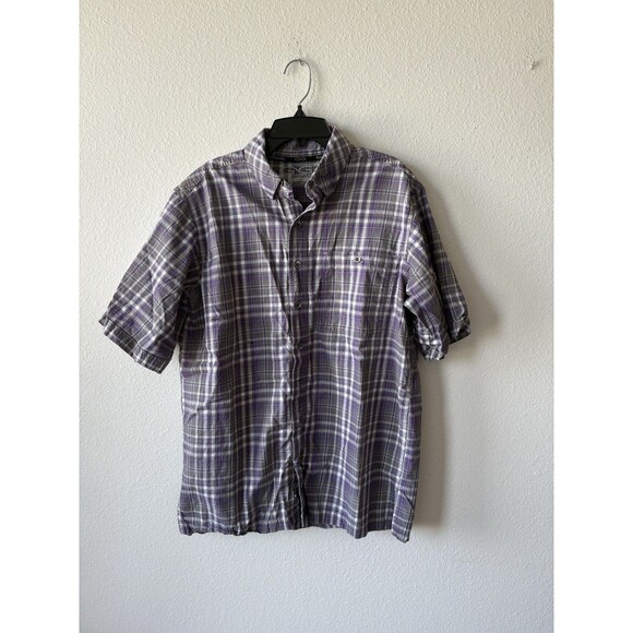 GameGuard Men's Short Sleeve Button Shirt Purple/Gray Plaid, Mesh Venting, M - Picture 1 of 4